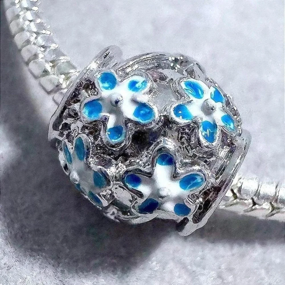 Blue Flower Beaded Charm fits PANDORA